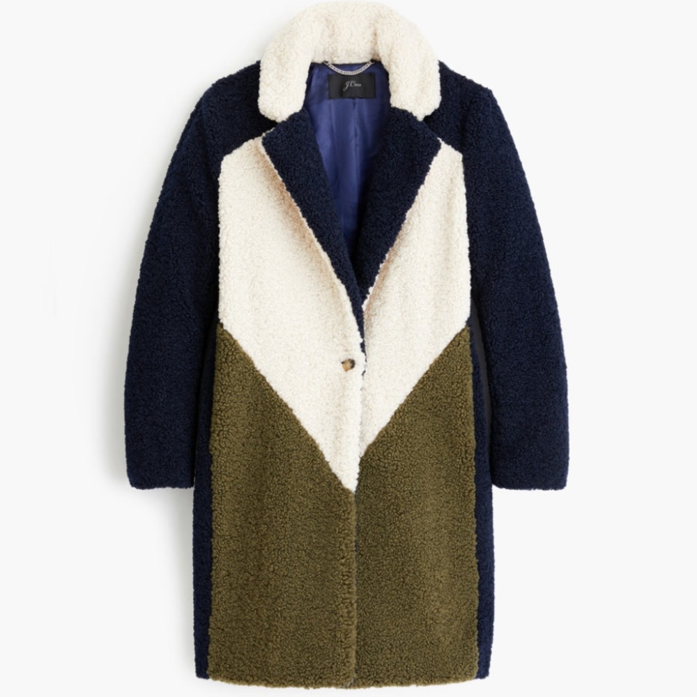 J.Crew Medium Petite Color Block Teddy Sherpa Fuzzy Long Topcoat